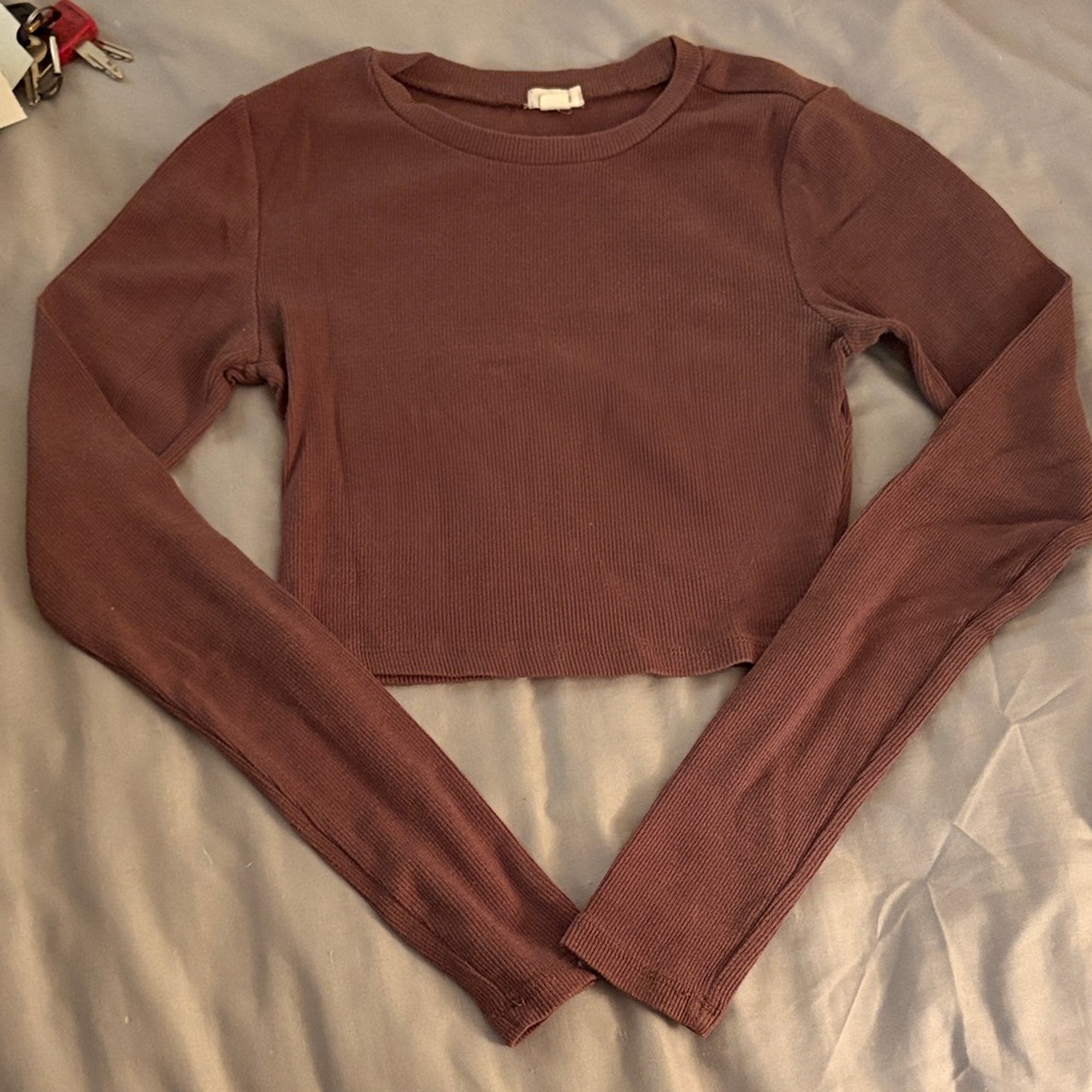 Garage Long Sleeve Crop Top - Dark Brown